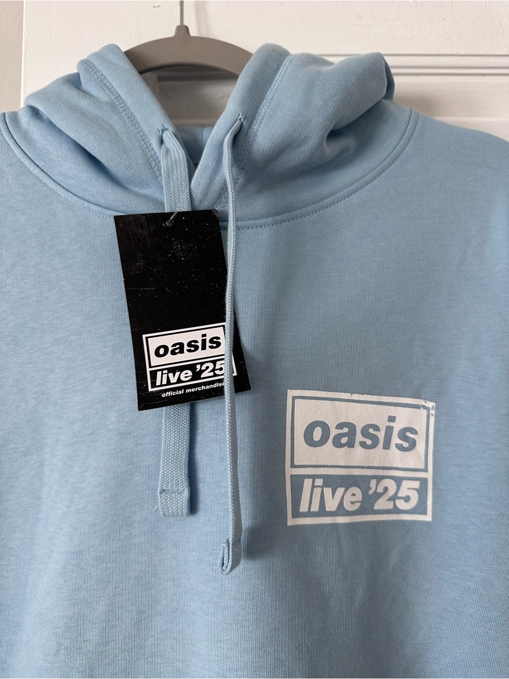 Oasis Live ’25 Distressed Lockup Pocket Hoodie — Baby Blue, Size M — NWT - Picture 2 of 5
